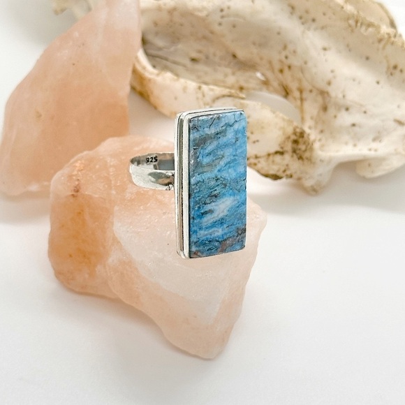 MEXICAN Laguna Lace Agate Sterling Silver Plate Crystal Ring - Picture 4 of 4